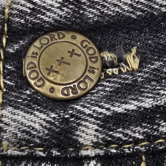 Rodeo Rider Beverly Hills Acid Wash Black 7/8 RARE "God Is Lord" Button Jeans - Picture 7 of 14